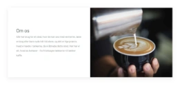Et tekstfelt på en hjemmeside, ved siden af et billede af en kop kaffe