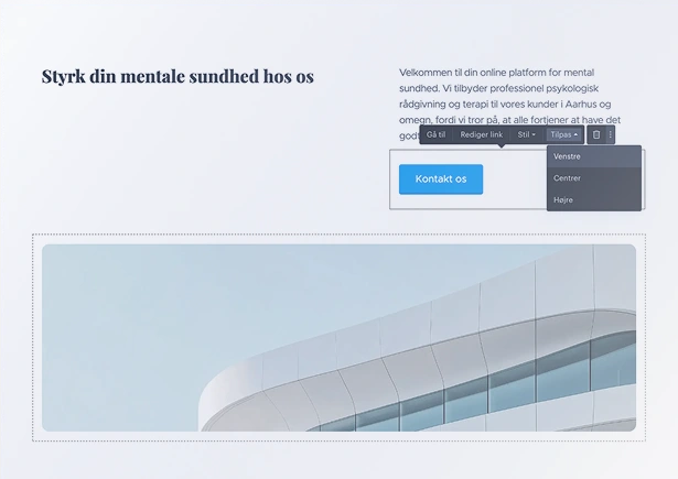 Skærmbillede af en hjemmeside med AI-genereret tekst