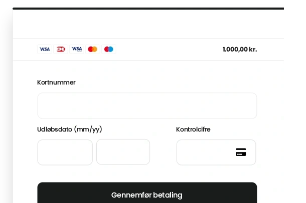 Et skærmbillede af en webshopens integreret betalingsløsning