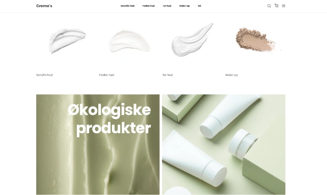 Et skærmbillede af et landingssideeksempel på en webshop som sælger hudplejeprodukter og makeup